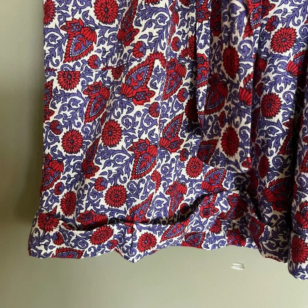 XIRENA Grady Romper Size XS White Blue Red‎ Floral Paisley Lightweight Casual